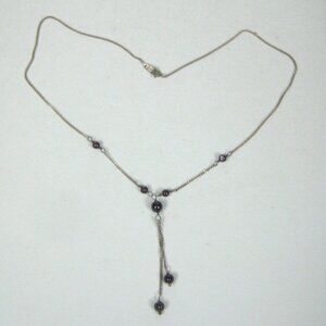 MM2 Mexico Sterling Silver Necklace Amethyst Stone Beads Y Shaped Chain 925